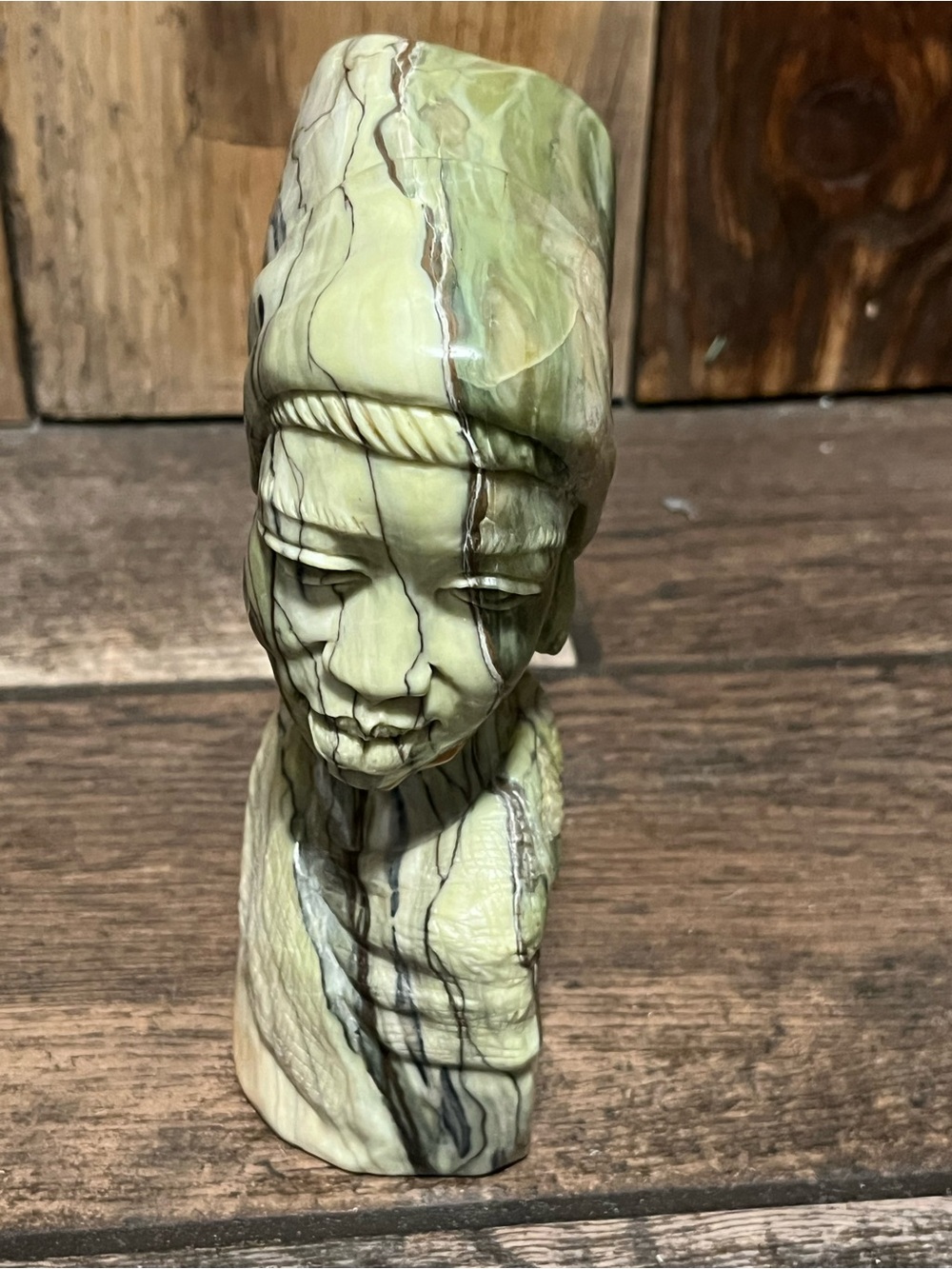 Green soft Jade  Stone Bust Sculpture - Home Art Accent